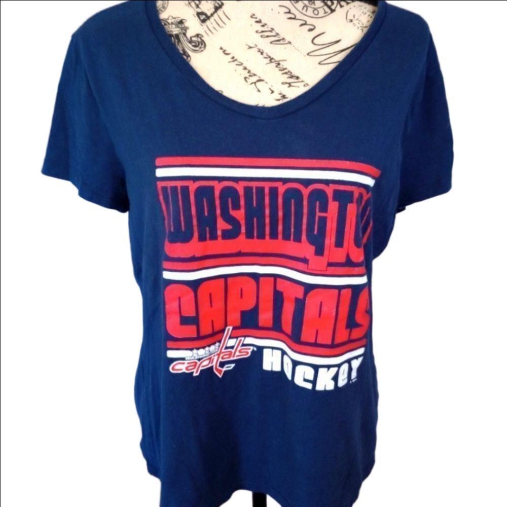 Hanes Nano Navy Short Sleeve Washington Capitals Hockey Graphic T-Shirt Large - Picture 2 of 5
